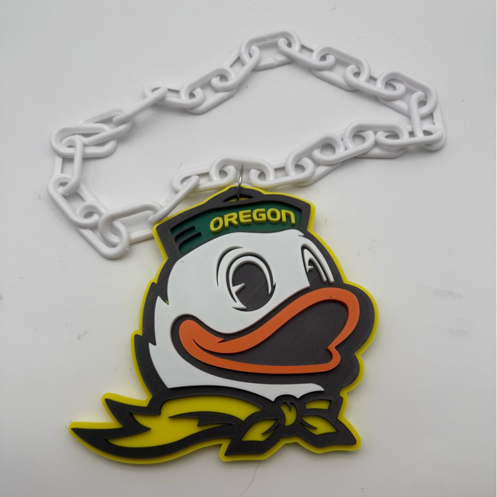 Oregon Duck Head Fan Necklace with White Chain